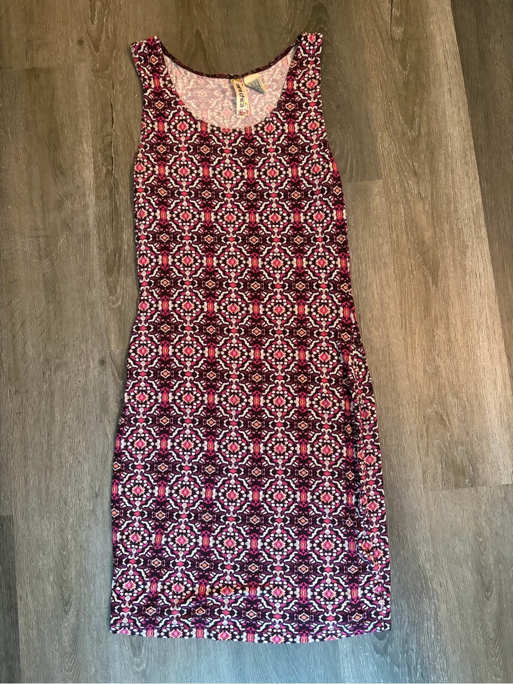 Mimi Chica Pink and White Geometric Midi Tank Dress